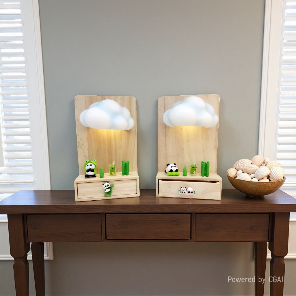 Panda cloud illuminated wooden frame decorative items, home decoration items, creative gifts Application Scenario