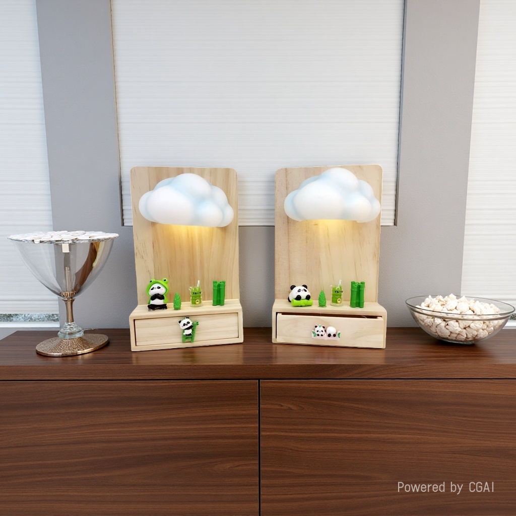 Panda cloud illuminated wooden frame decorative items, home decoration items, creative gifts details Picture