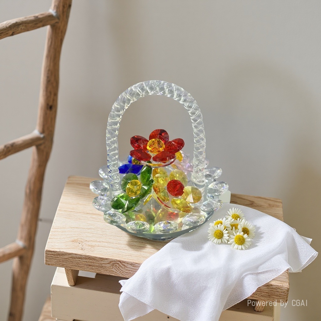 Crystal glass handicrafts, small flower baskets, small gifts for male and female students, cross-border special desktop decorations details Picture