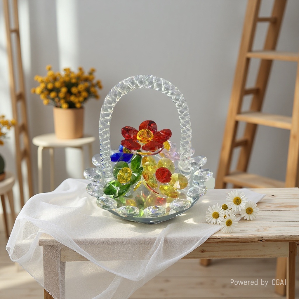 Crystal glass handicrafts, small flower baskets, small gifts for male and female students, cross-border special desktop decorations Application Scenario