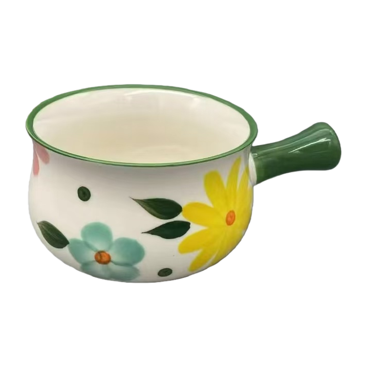 Japanese-style cute little milk bowl handle bowl, home underglaze color creative breakfast exquisite, internet-famous oatmeal yogurt salad bowl Item Picture