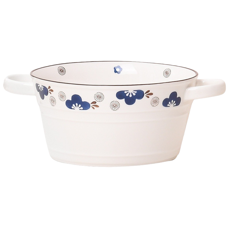 Double-ear soup bowl, large household 2024 new ceramic tableware, 10-inch large bowl, instant noodle and rice noodle bowl, soup bowl Item Picture