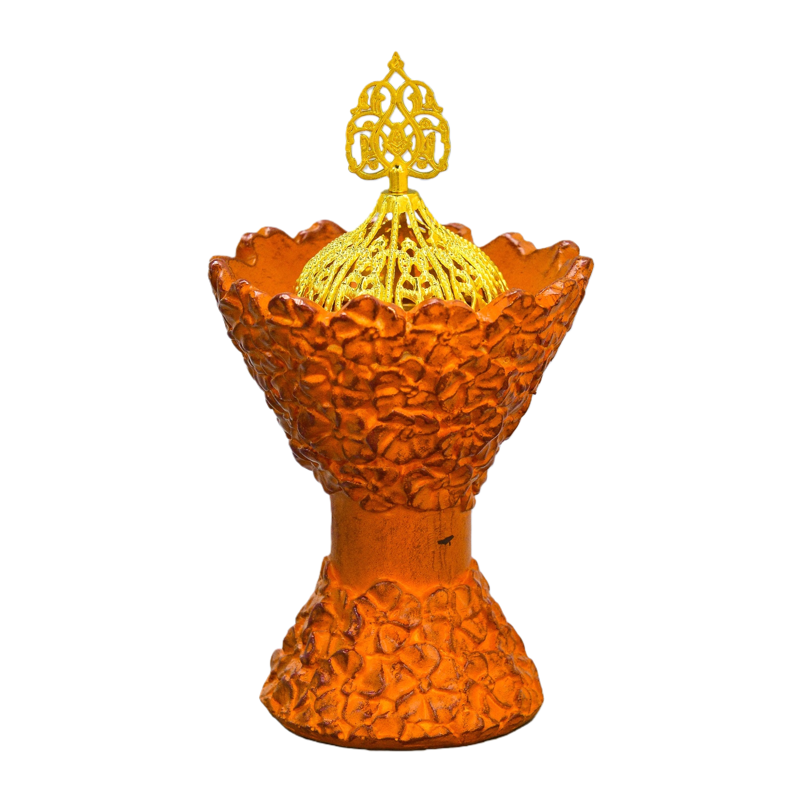 Orange flower-shaped base, golden hollowed-out top cover, decorative ornament, aroma diffuser, ceramic ornament, incense burner, incense diffuser, incense burner, aroma diffuser, home decoration, aroma products Item Picture