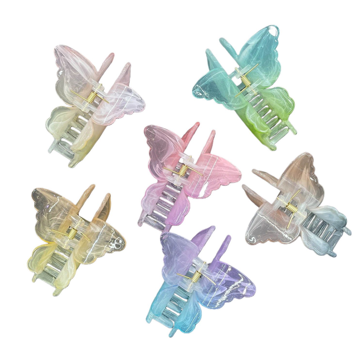 Colorful transparent butterfly-shaped hair clips, grab clips, shark clips, duckbill clips, pink flower decorations Item Picture