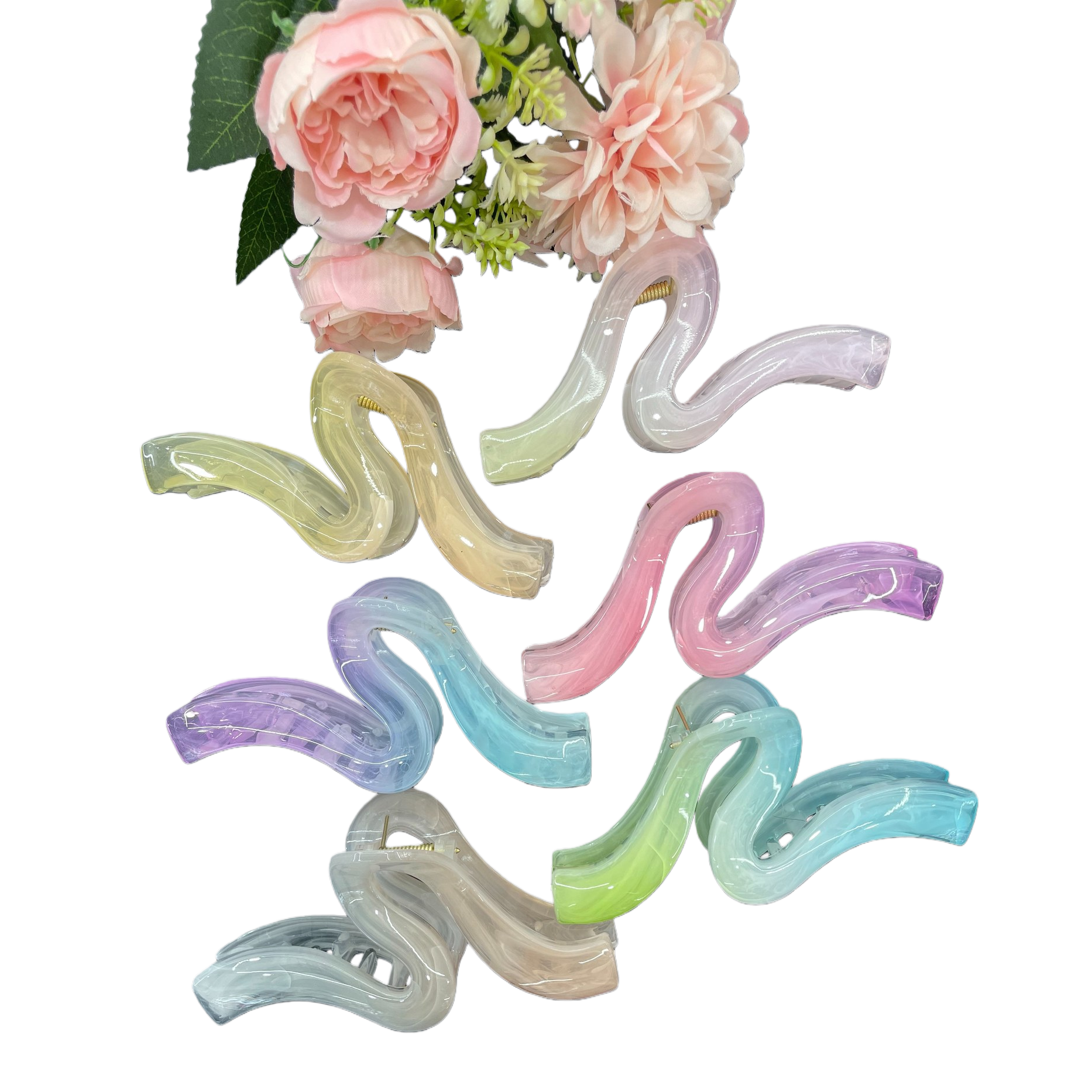 10-piece set of colorful wavy claw clips, shark clips, duckbill clips and hair clips Item Picture