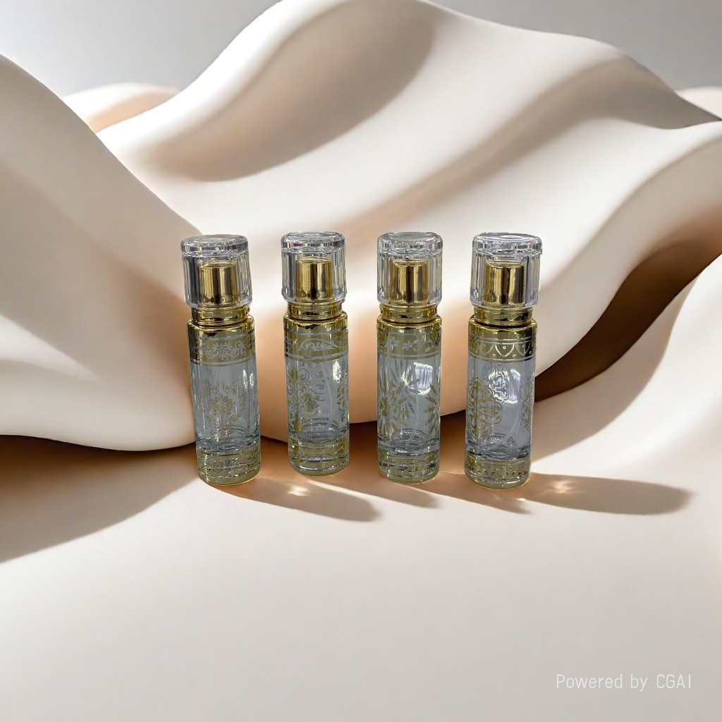 30ml straight round spray perfume bottle in stock, portable screw-cap, exquisite laser-engraved pattern, Arabian style details Picture
