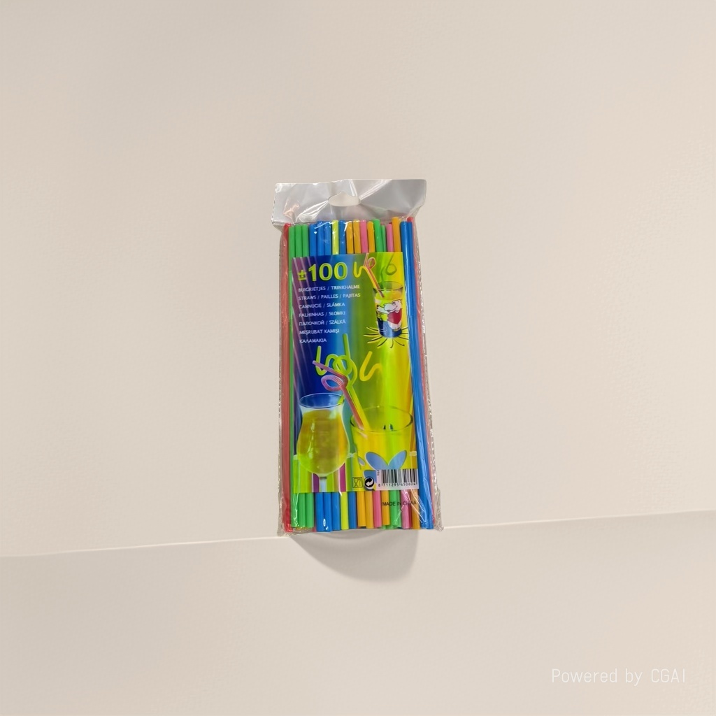 6x26七彩艺术吸管1包/100支彩色吸管中号透明塑料管硬包装袋