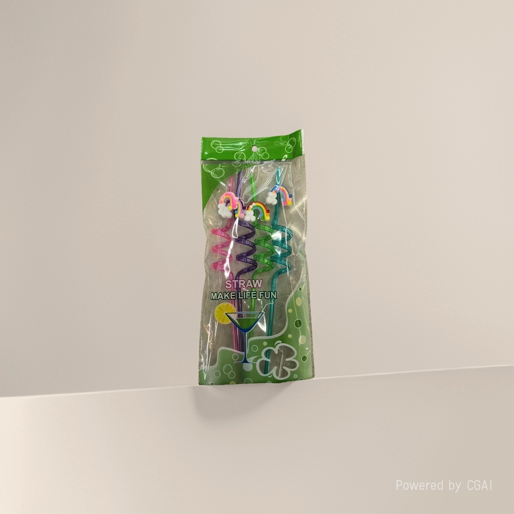 彩虹造型吸管1包/4支彩色彩虹吸管中号透明塑料硬管吸管