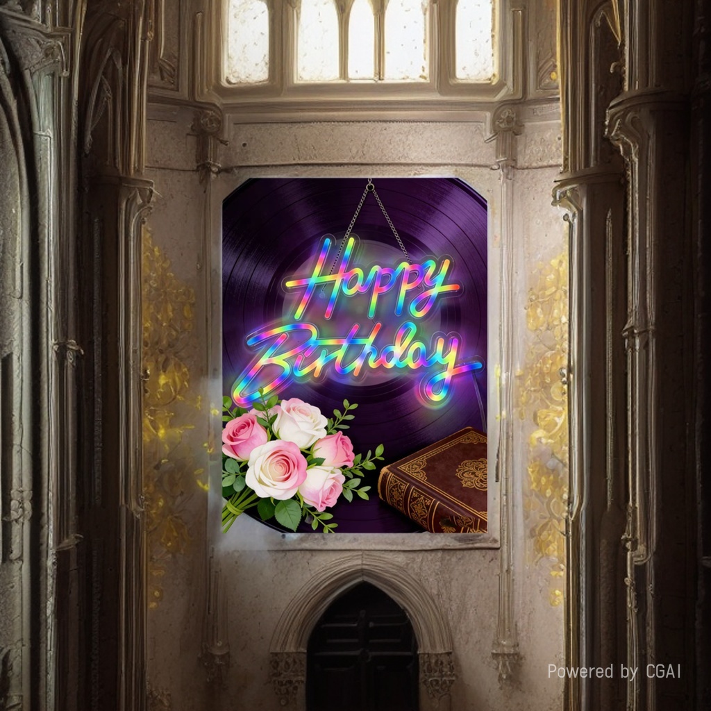 亿翔文体彩虹色文字Happy Birthday黑胶唱片玫瑰花束古籍书本教师节毕业季礼物ins礼盒派对装饰套装