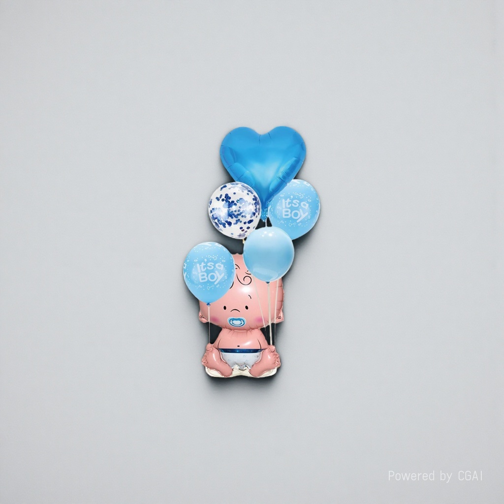 Baby-themed cartoon inflatable toy set, blue heart shape and It's a Boy balloon with balloon pump Specification image