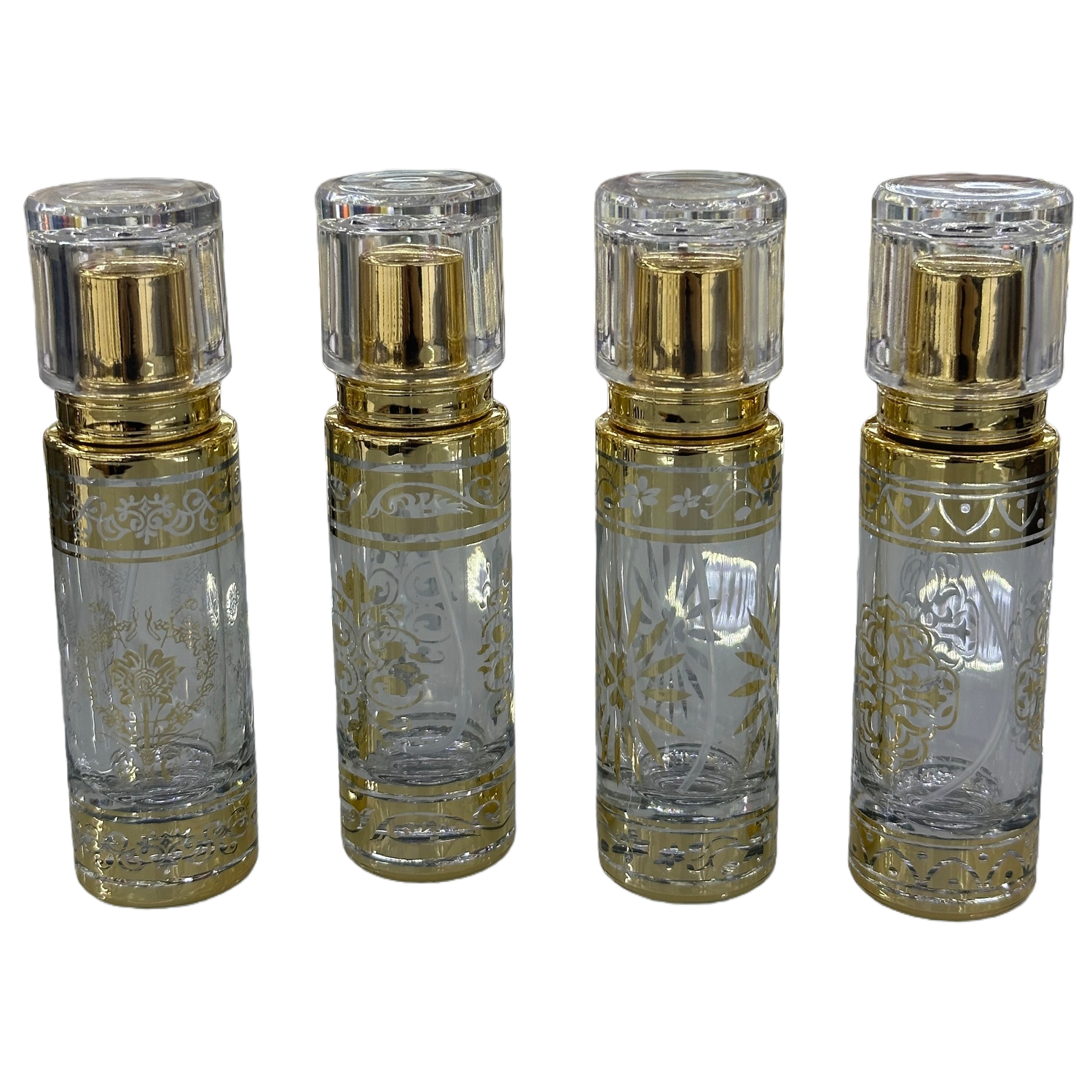 30ml straight round spray perfume bottle in stock, portable screw-cap, exquisite laser-engraved pattern, Arabian style Item Picture