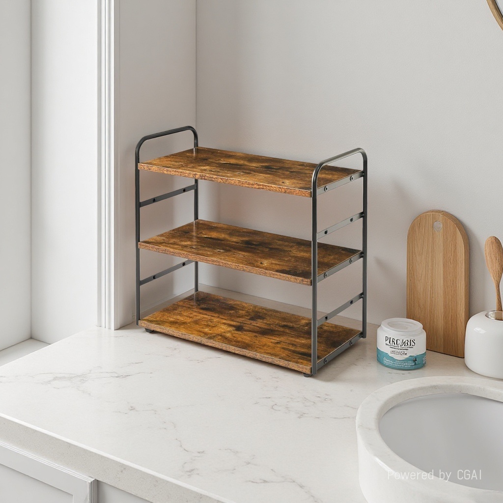 Wooden three-layer and multi-layer storage rack, TV stand, TV hanging rack, storage kitchen wonder, side table details Picture