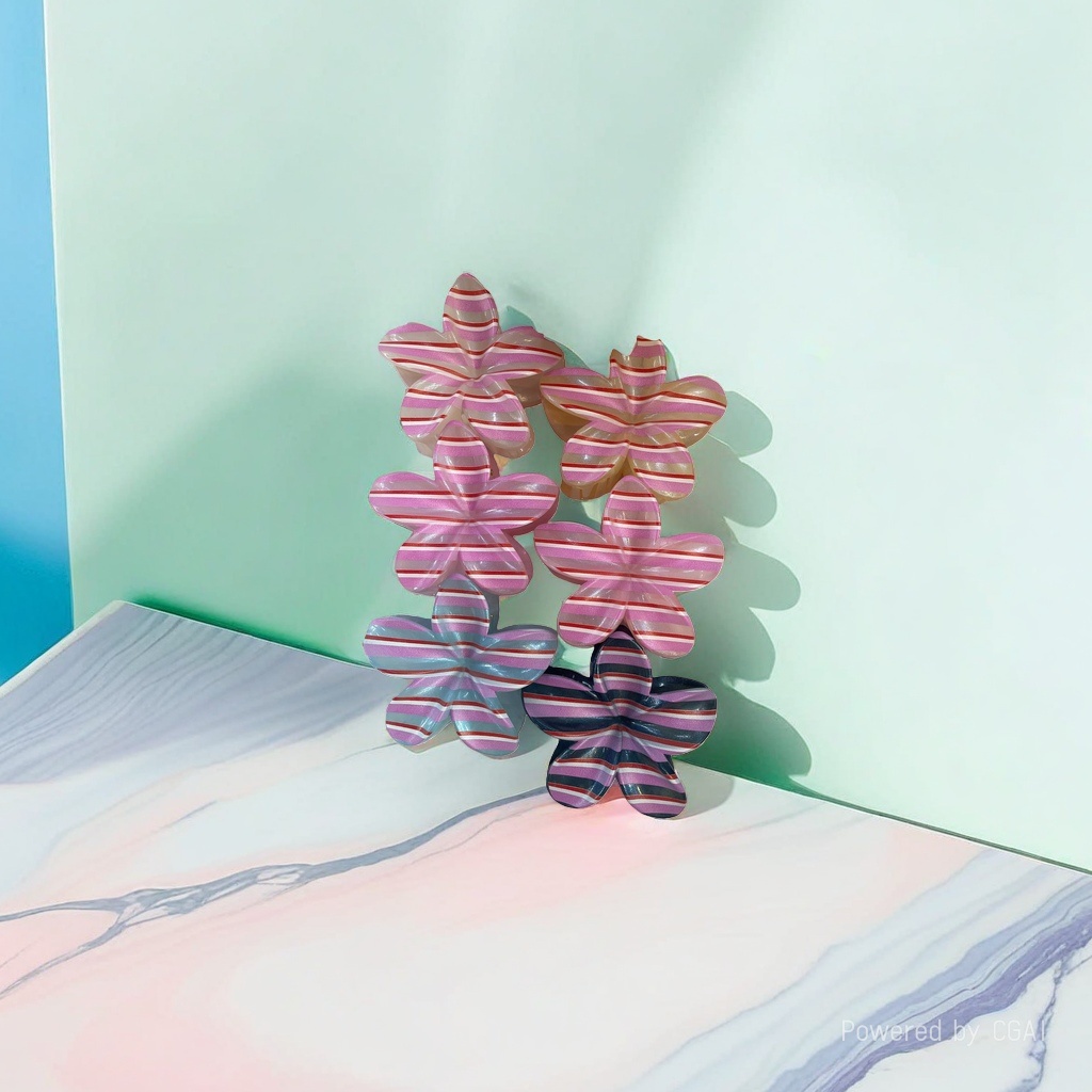 Striped flower-shaped shark clip, duckbill grab clip, hairpin, hairpin 142618234 Specification image