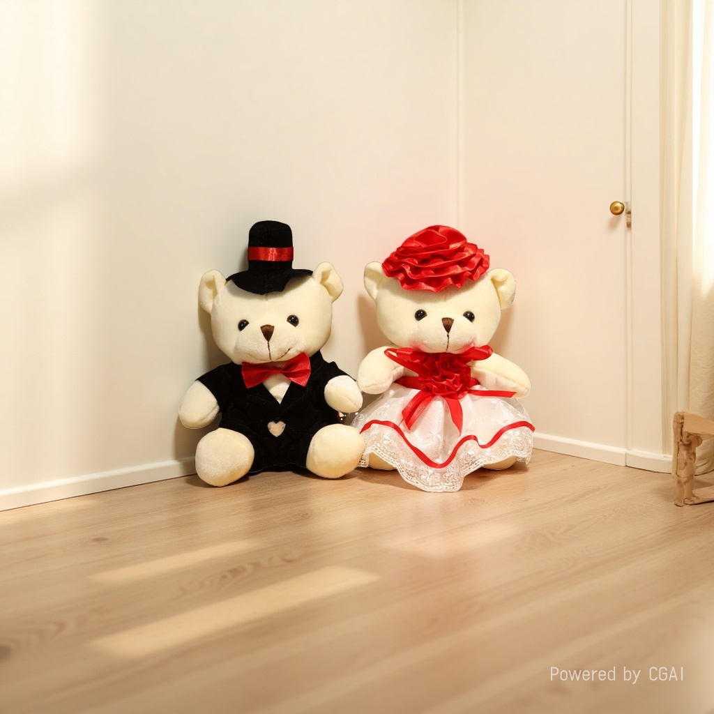 Creative gifts: Wedding car front, teddy bear, wedding couple, little bear wedding dress, teddy bear doll, wedding celebration details Picture