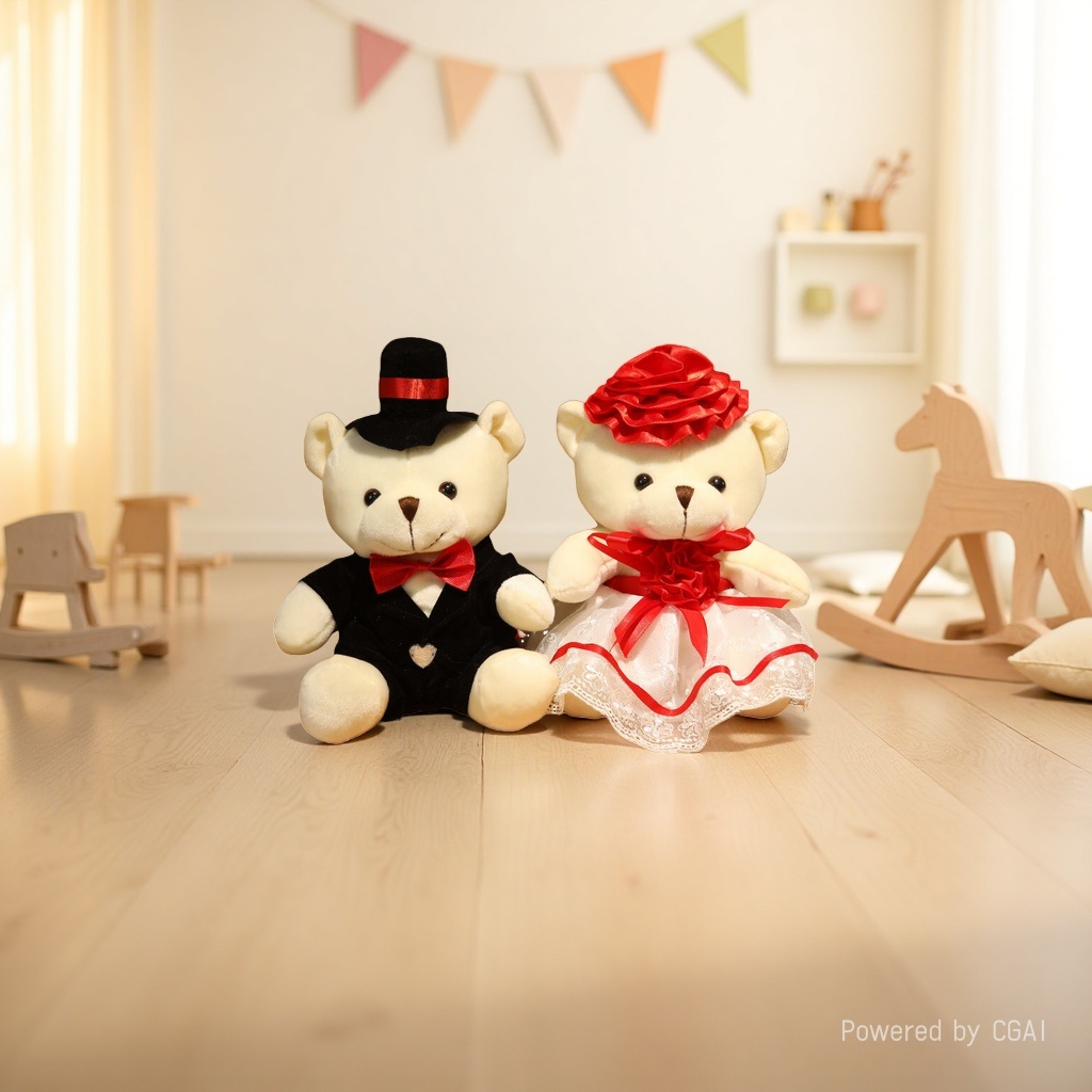 Creative gifts: Wedding car front, teddy bear, wedding couple, little bear wedding dress, teddy bear doll, wedding celebration Specification image
