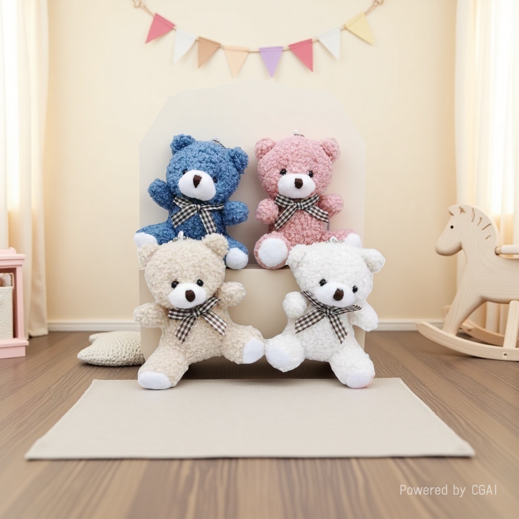 Wholesale of cute cartoon mini bow ties, bear short plush toys, bags, car keychains, pendants and dolls details Picture