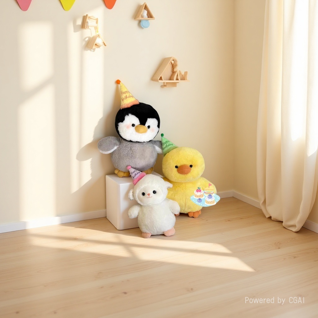 Cute birthday hat doll, little lamb, little yellow duck, penguin doll, plush soothing doll, best friend birthday gift details Picture