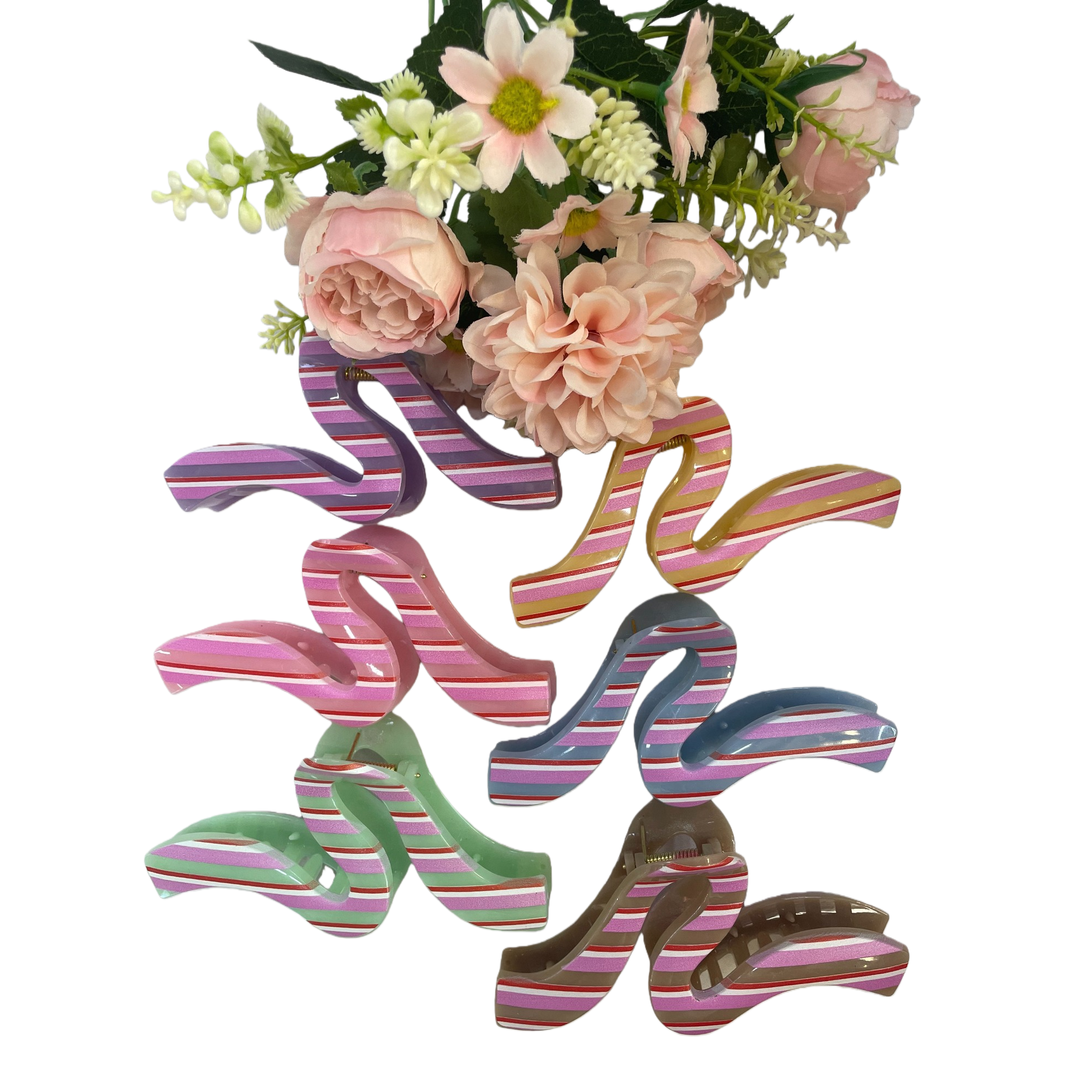 Song brocade base with colorful striped children's pet hair clips Item Picture