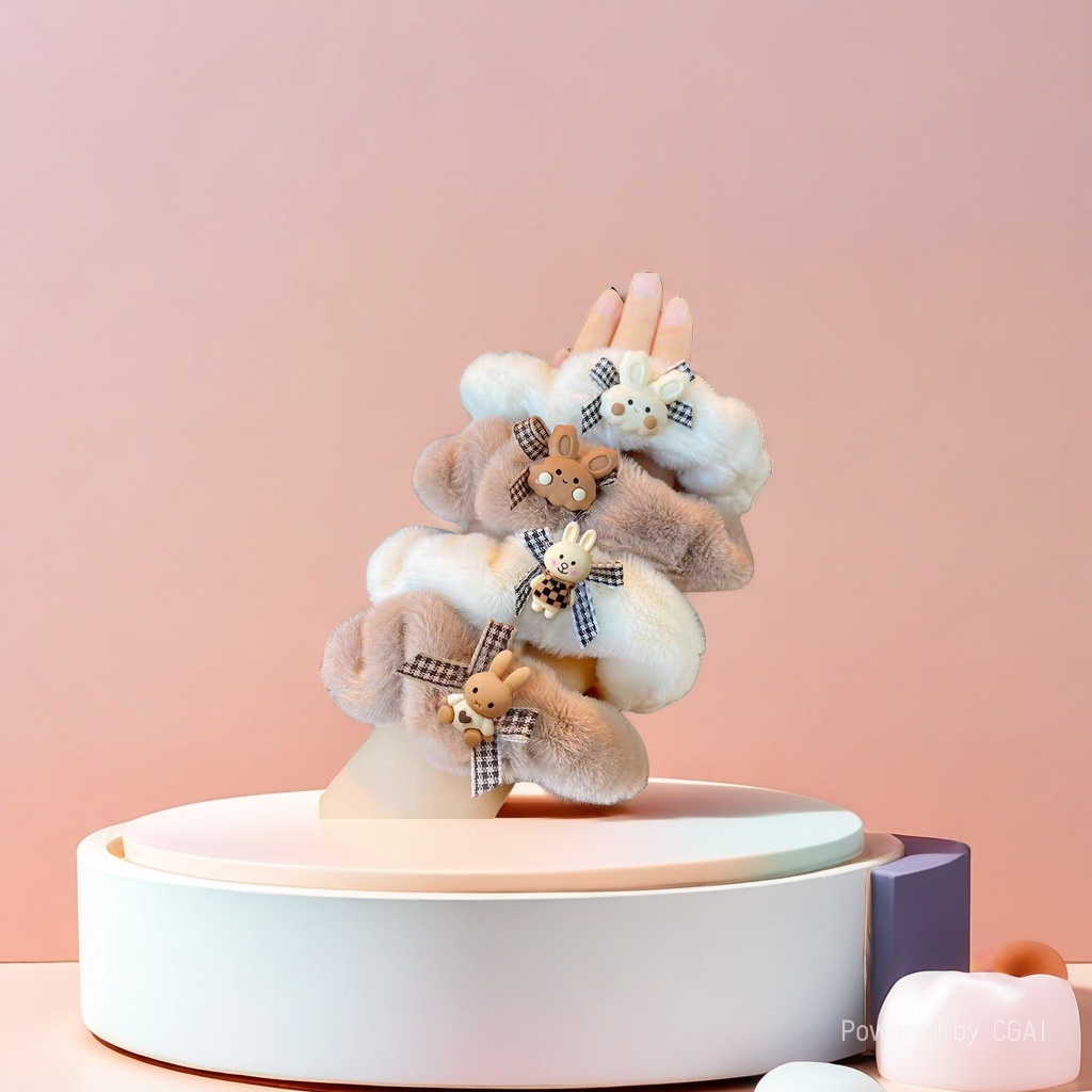 Plush large intestine hair band, hair accessory, hair rope accessory, sweet and cute, fluffy hair band Application Scenario