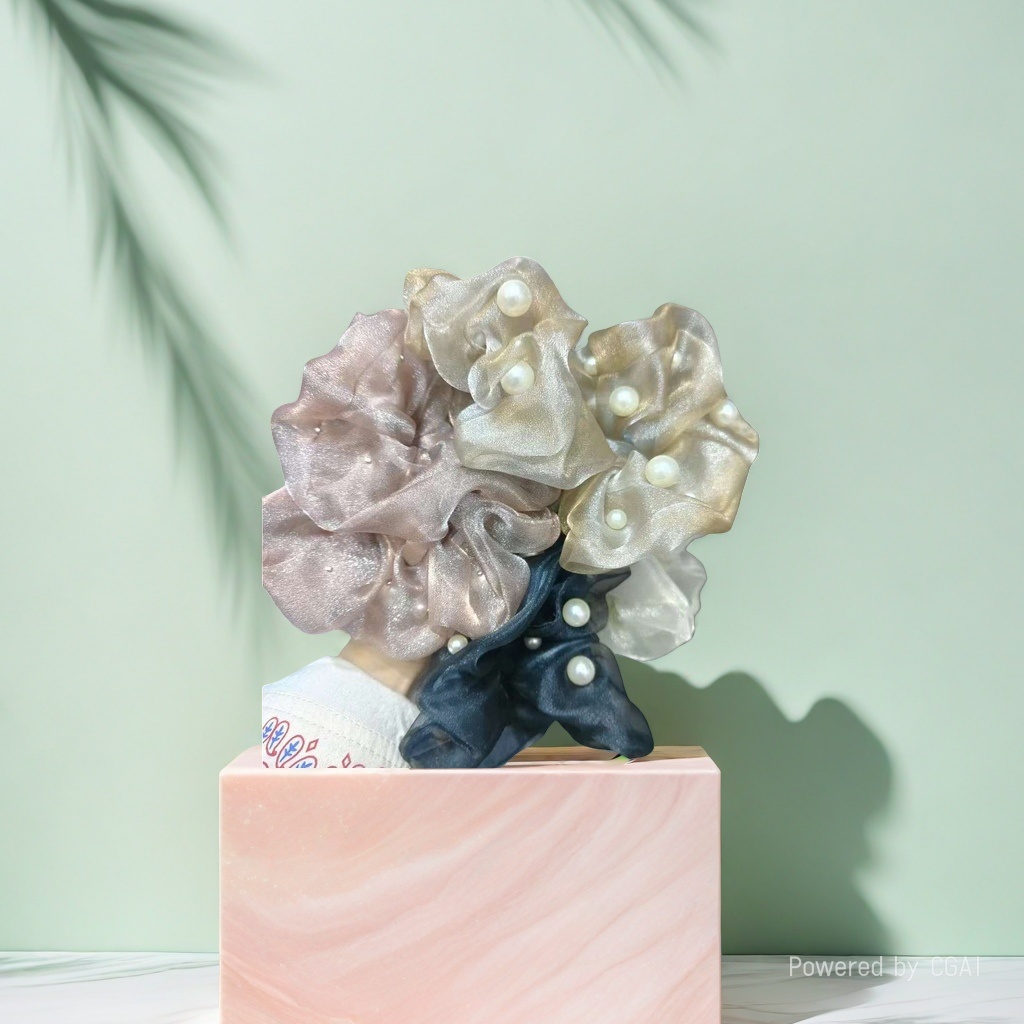 Pearl-decorated silk large intestine hair bands, hair accessories and hair ties are high-end ladies' accessories details Picture