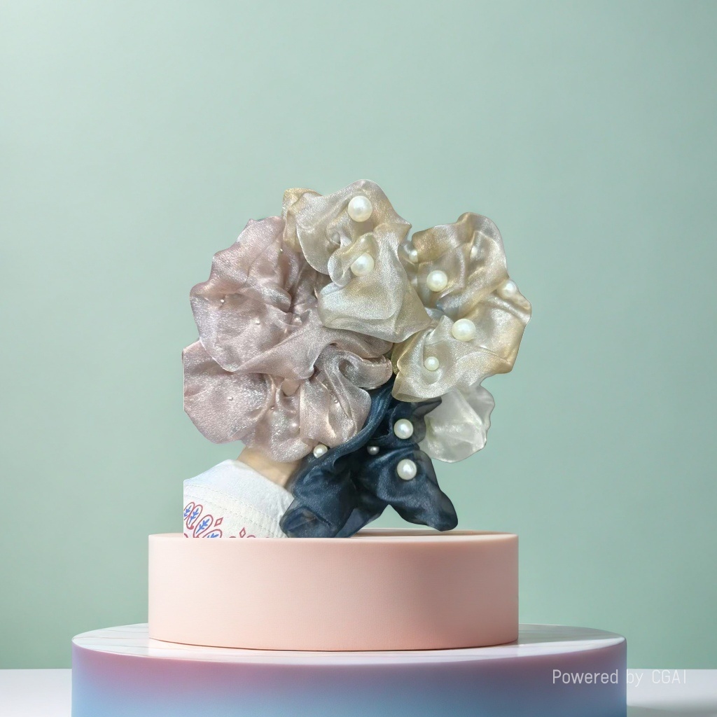 Pearl-decorated silk large intestine hair bands, hair accessories and hair ties are high-end ladies' accessories Specification image
