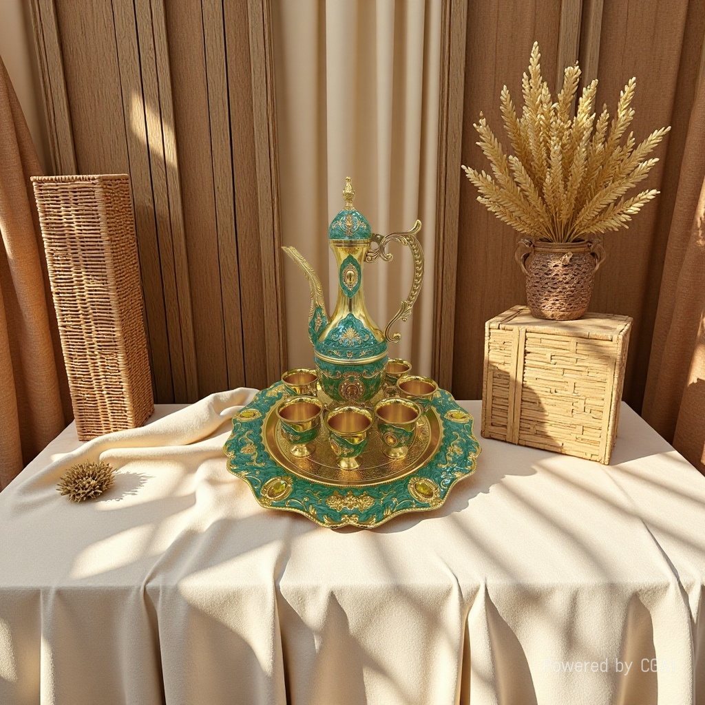 The green-decorated wine set includes a coffee cup combination details Picture