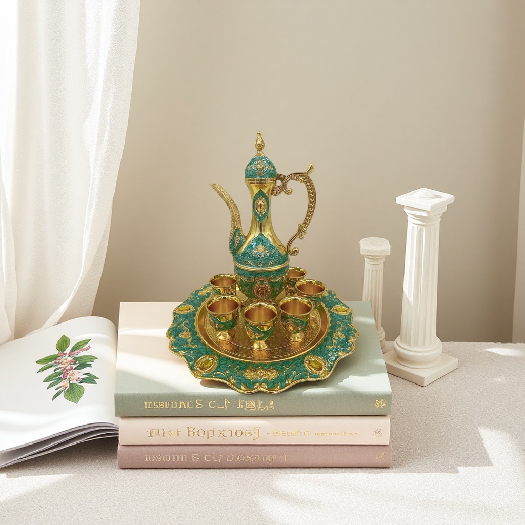 The green-decorated wine set includes a coffee cup combination Specification image