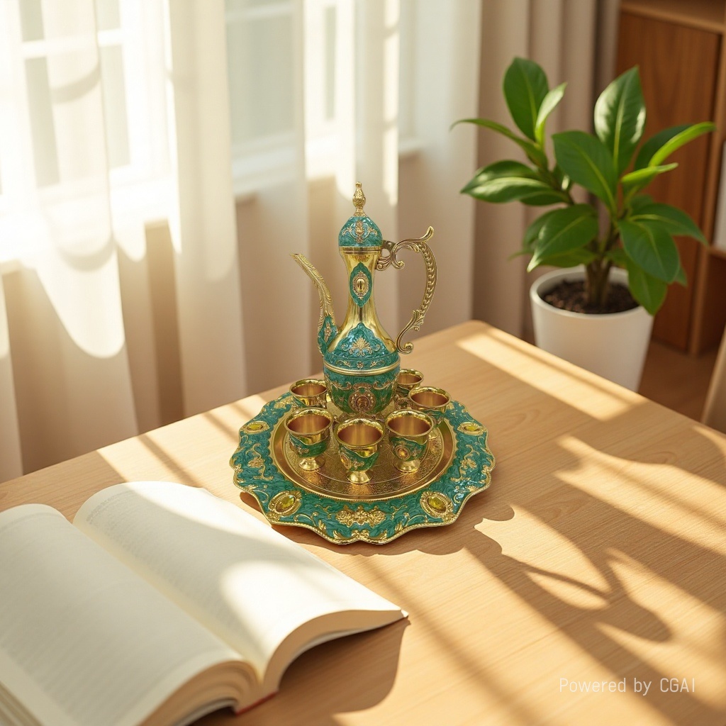The green-decorated wine set includes a coffee cup combination Application Scenario