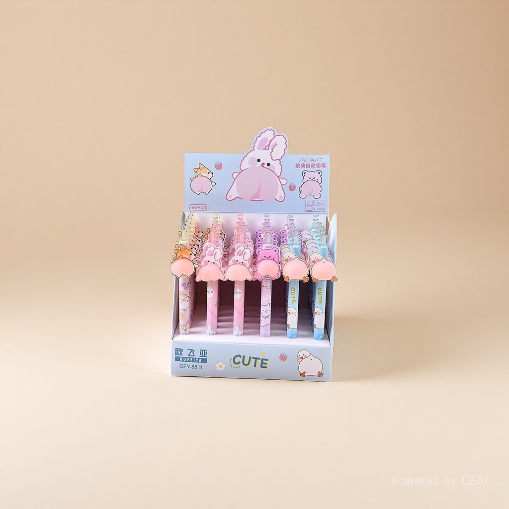 Oufeiya 8811 Butt Stress Relief Pen Press Action Pencil Cute Girl Heart Flower Film type automatic pencil