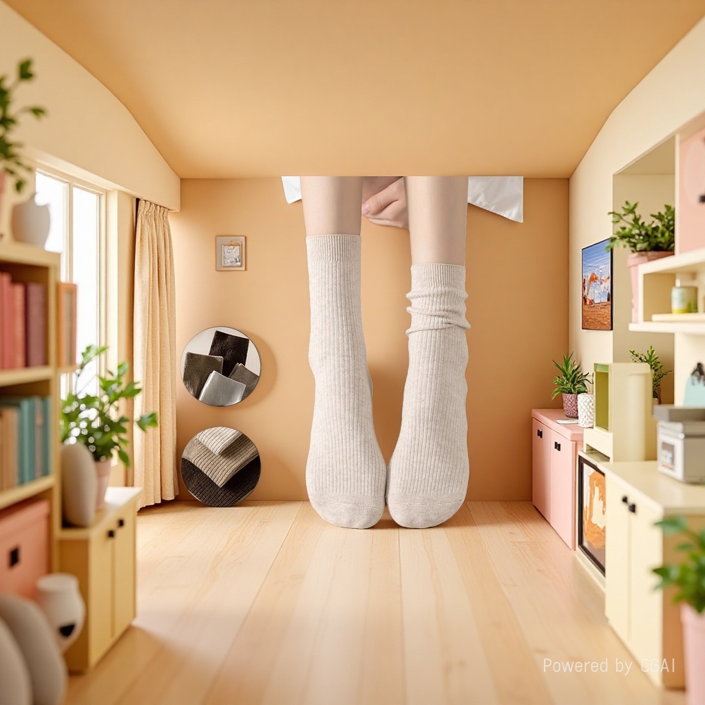 Beige Bingbing Dui Dui women's spring and summer socks are breathable, sweat-absorbent, soft and comfortable Specification image
