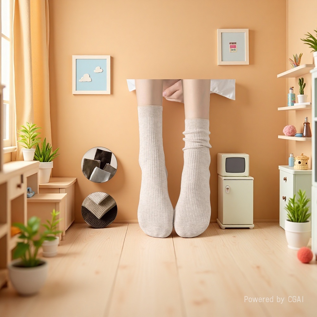 Beige Bingbing Dui Dui women's spring and summer socks are breathable, sweat-absorbent, soft and comfortable details Picture