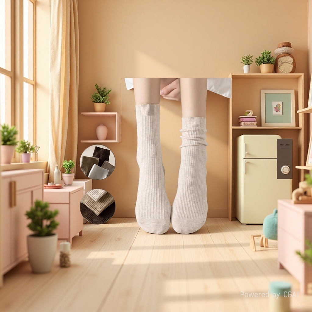 Beige Bingbing Dui Dui women's spring and summer socks are breathable, sweat-absorbent, soft and comfortable