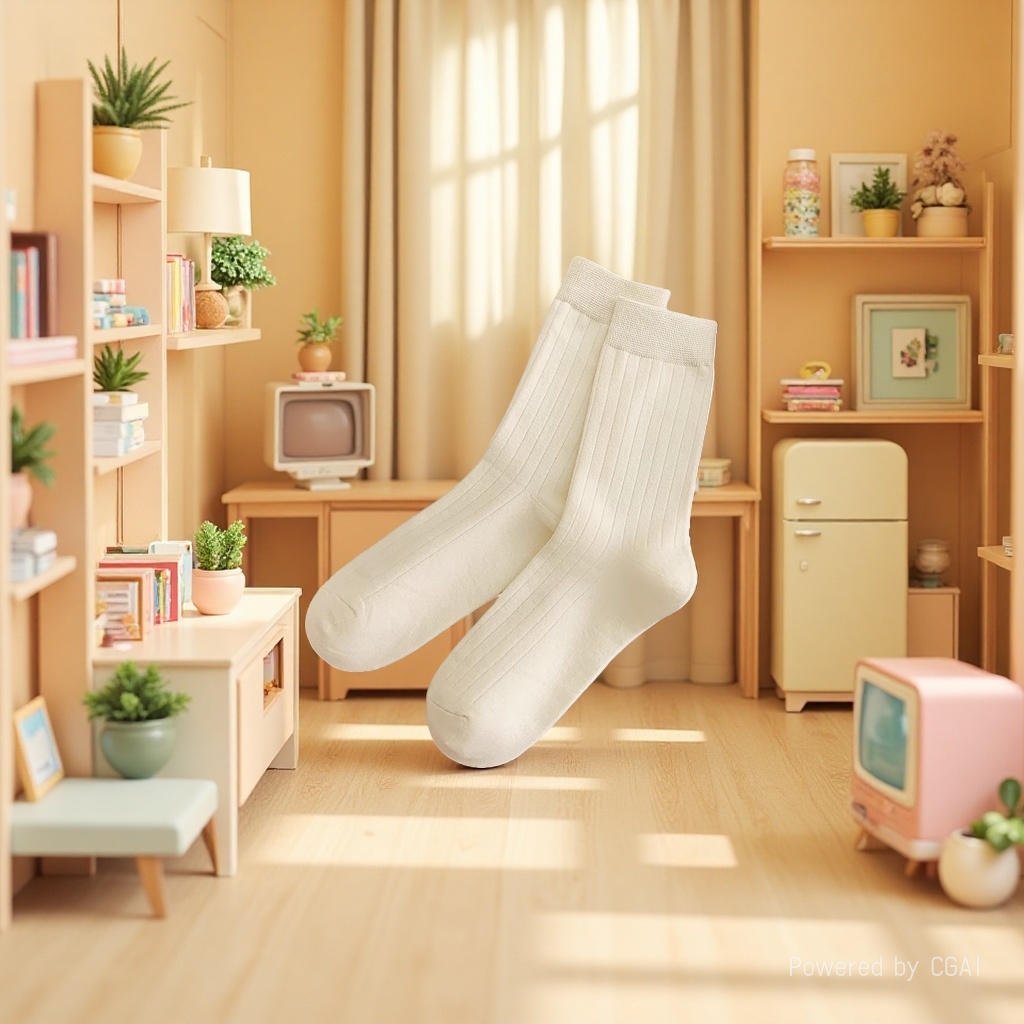 Off-white vertical striped mid-calf socks, other socks suitable for both men and women, comfortable cotton