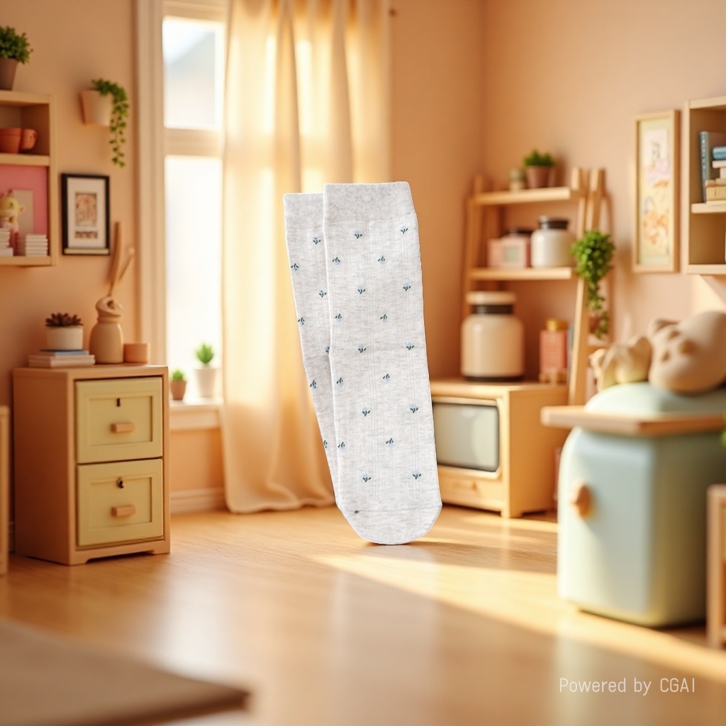 Bingbing Dui Dui Women's Spring and summer light gray socks with blue small flower patterns Application Scenario