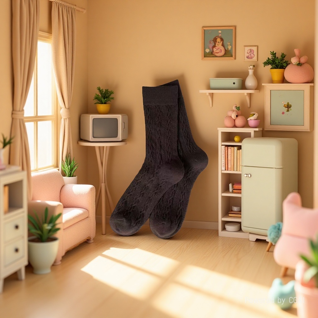 Dark brown knitted yoga floor socks for men, summer coral fleece children, anti-slip long thigh-high socks