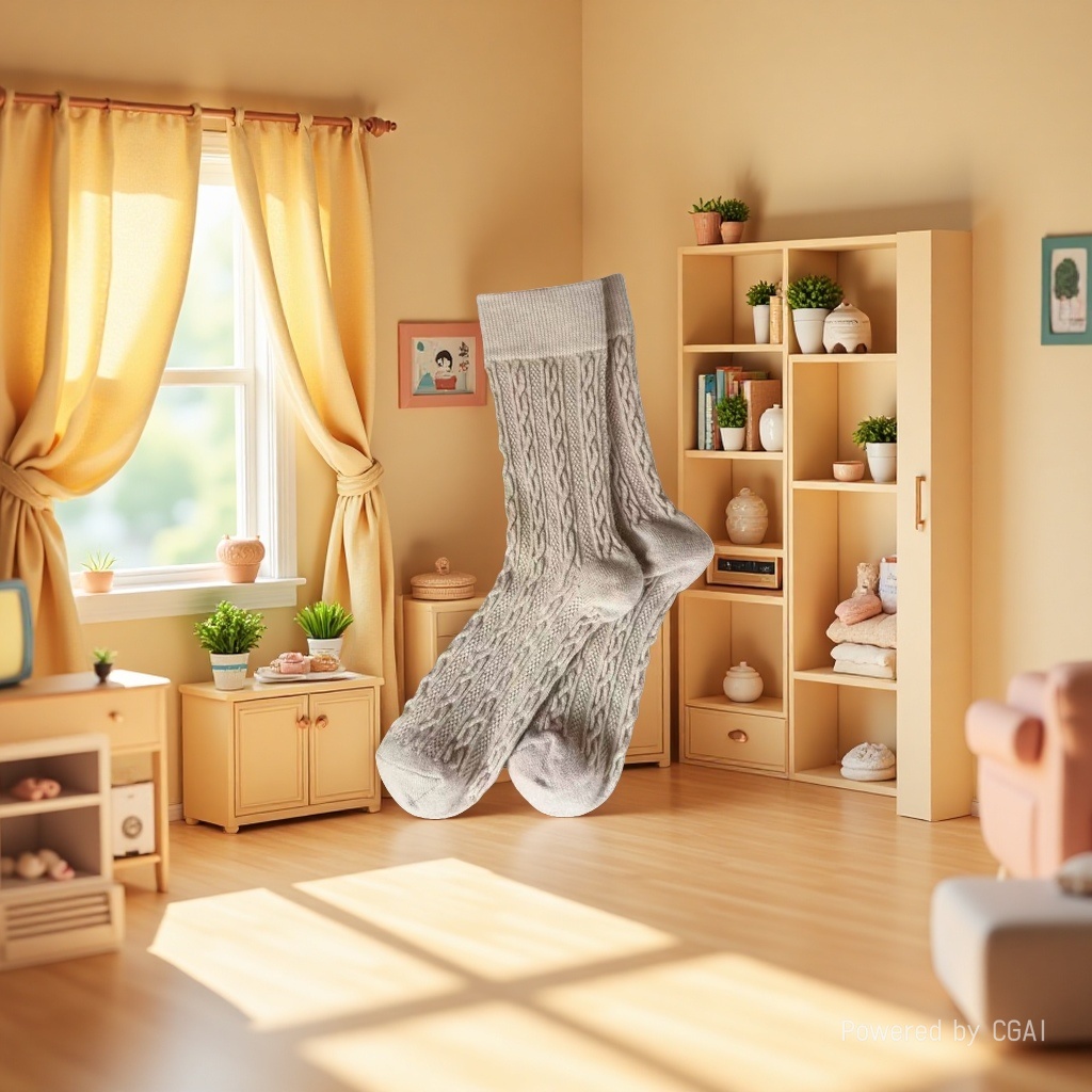 Beige knitted socks are suitable for both men and women, comfortable and breathable details Picture