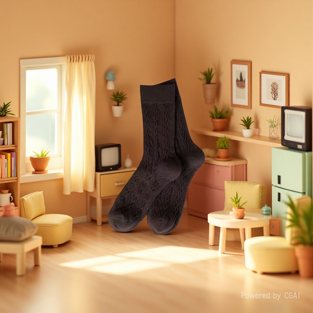 Dark brown knitted yoga floor socks for men, summer coral fleece children, anti-slip long thigh-high socks details Picture