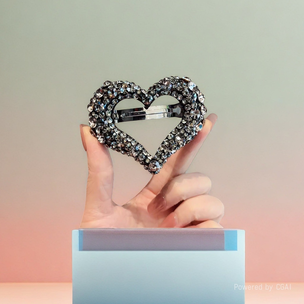 Song Jin heart-shaped diamond-encrusted pet children's hairpin and hairpin, Song Jin base Specification image