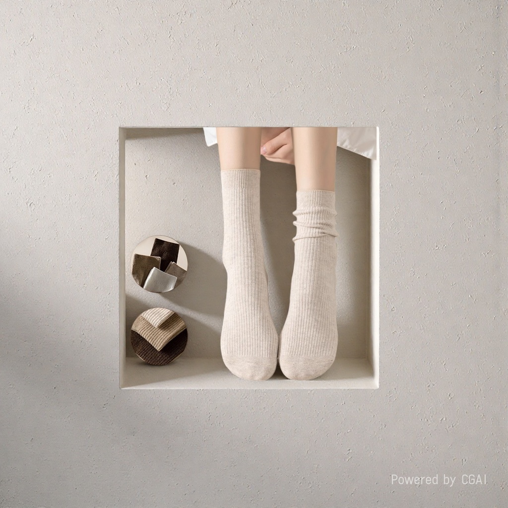 Beige Bingbing Pile pile socks for women spring and summer are breathable and comfortable with a pile pile design details Picture