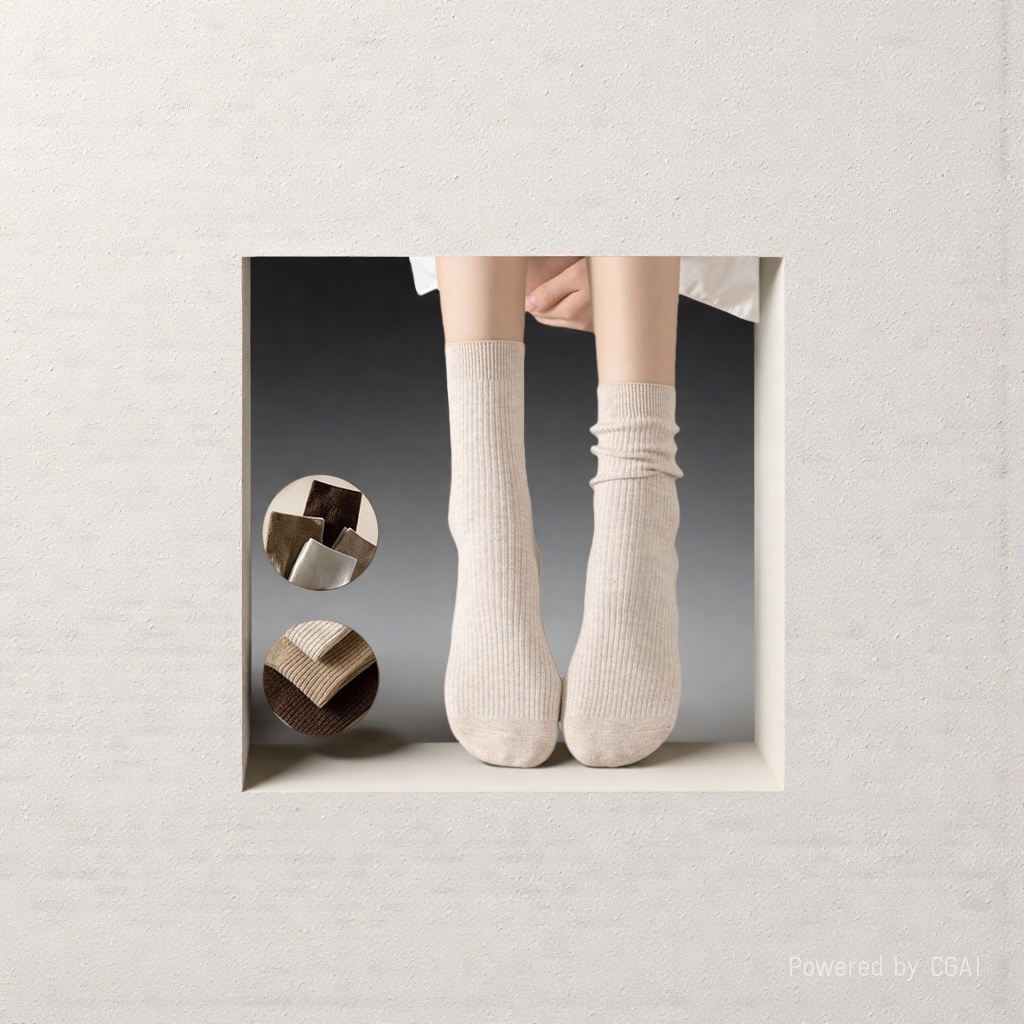 Beige Bingbing Pile pile socks for women spring and summer are breathable and comfortable with a pile pile design
