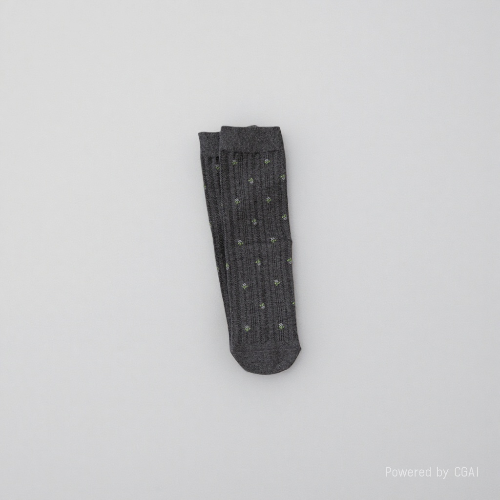 Bingbing Dui Dui Women's Spring and Summer grey socks with green small flower patterns Specification image