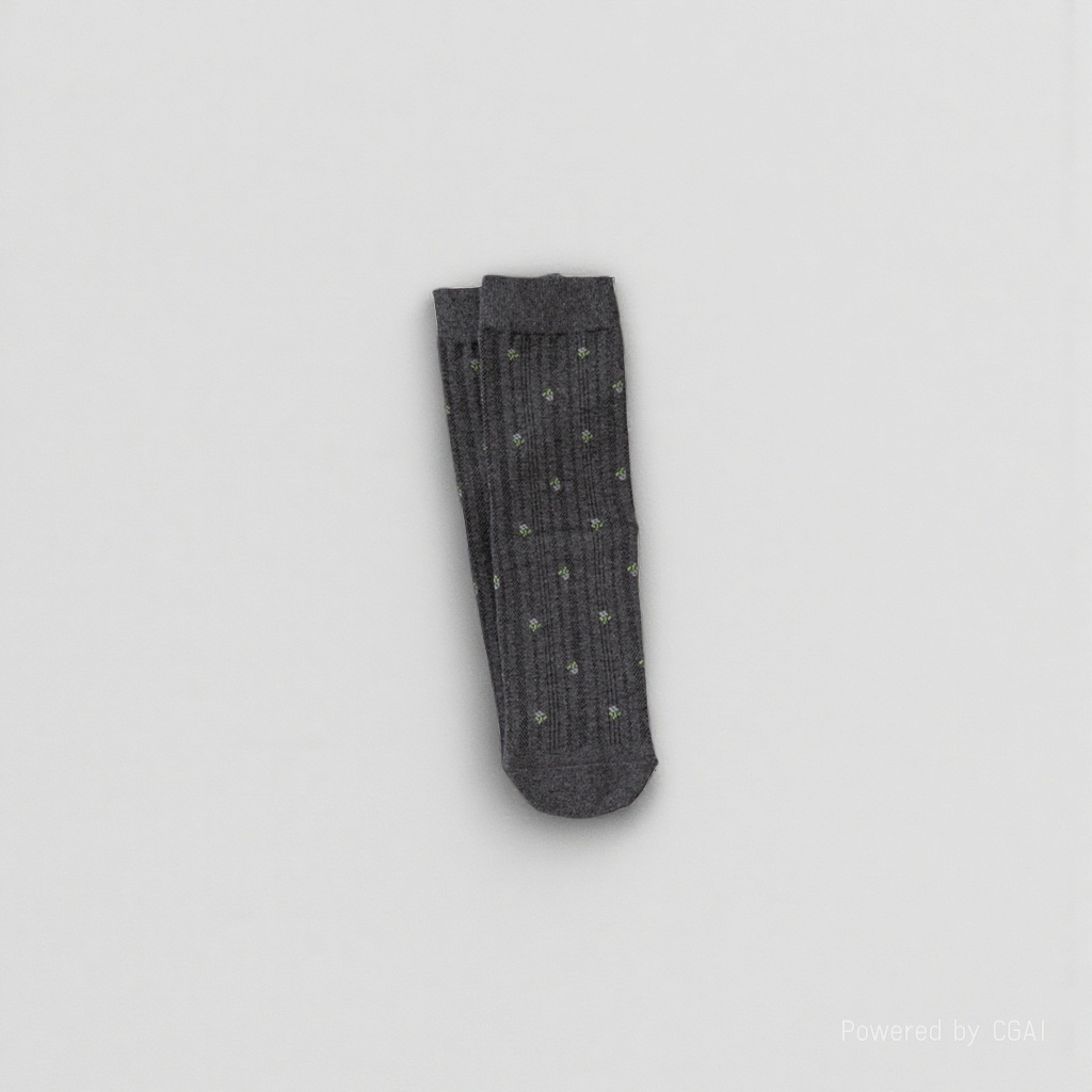 Bingbing Dui Dui Women's Spring and Summer grey socks with green small flower patterns Application Scenario