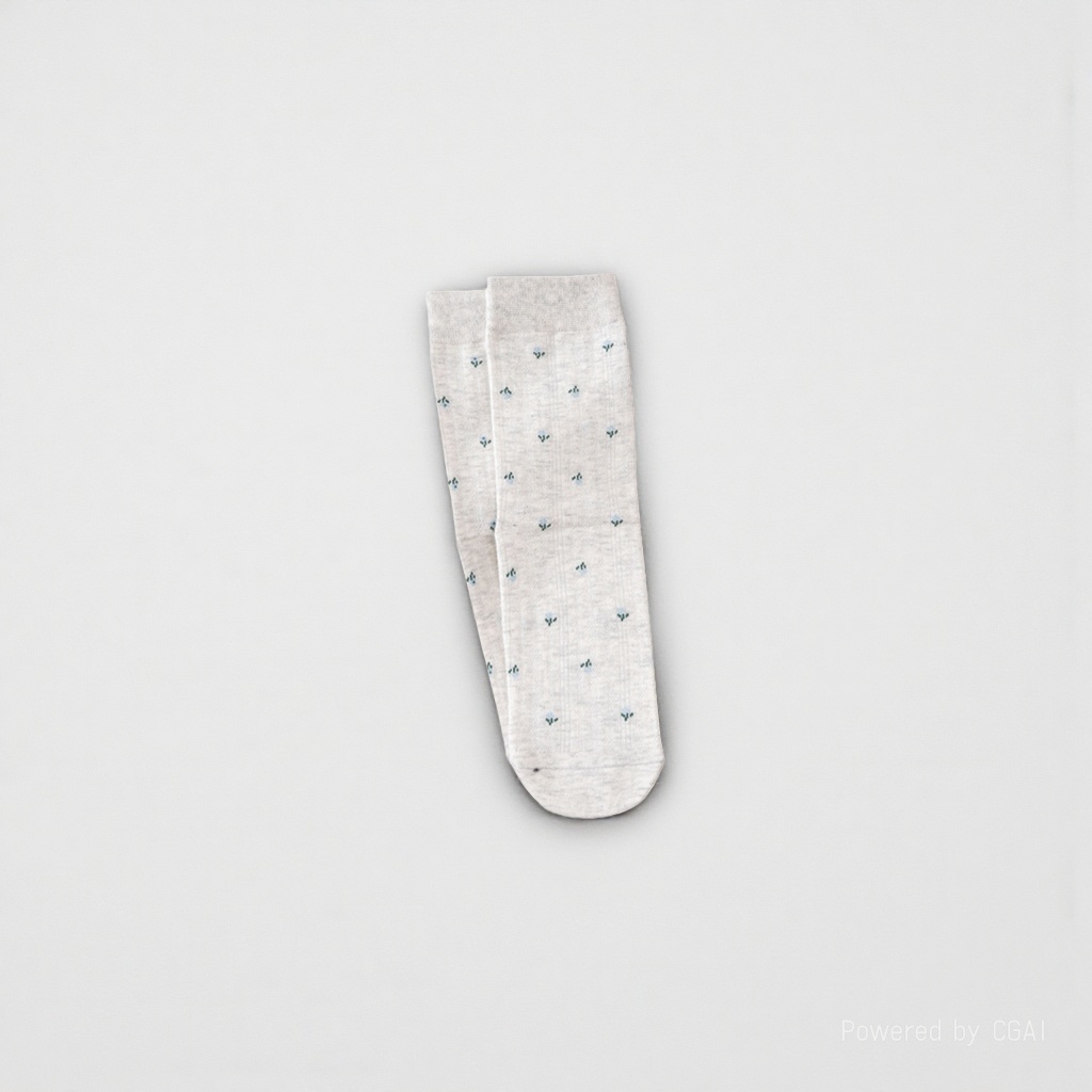 Bingbing Dui Dui socks for women in spring and summer: light gray with blue small flower patterns details Picture