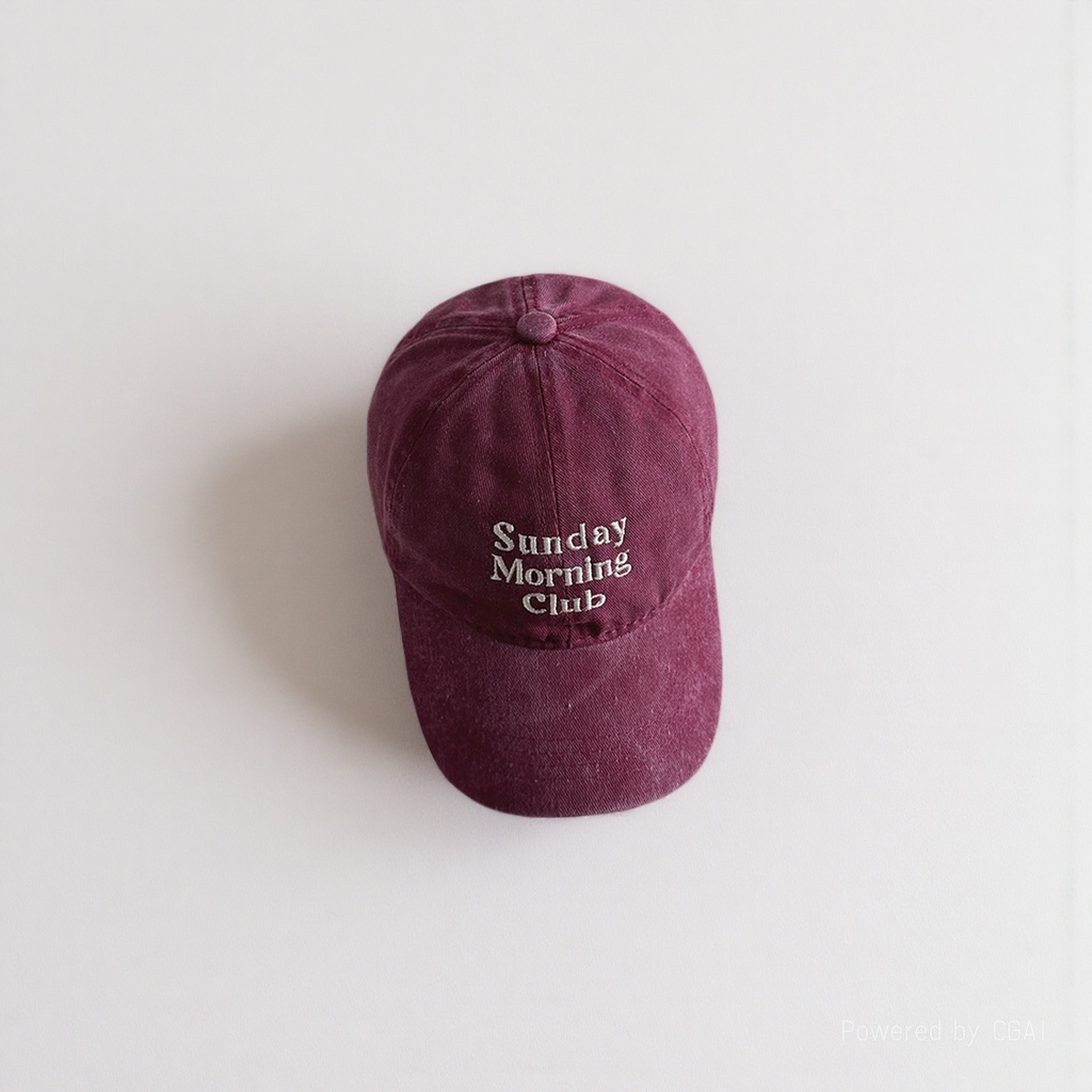 Men's purple baseball shirt with Sunday Morning Club knitted baseball cap details Picture