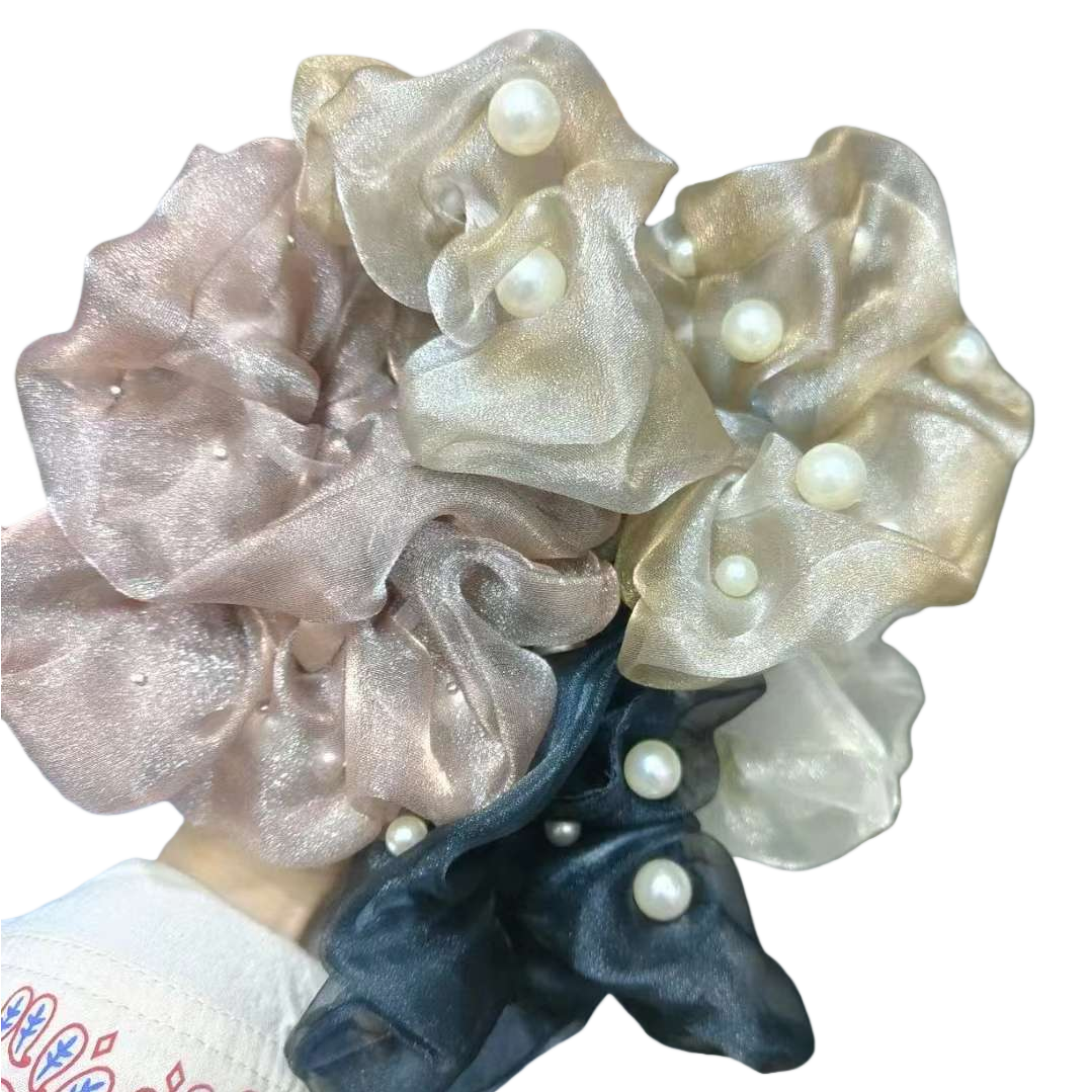 Pearl-decorated silk large intestine hair bands, hair accessories and hair ties are high-end ladies' accessories Item Picture