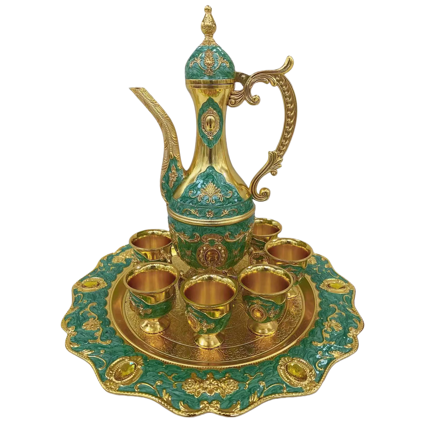 The green-decorated wine set includes a coffee cup combination Item Picture