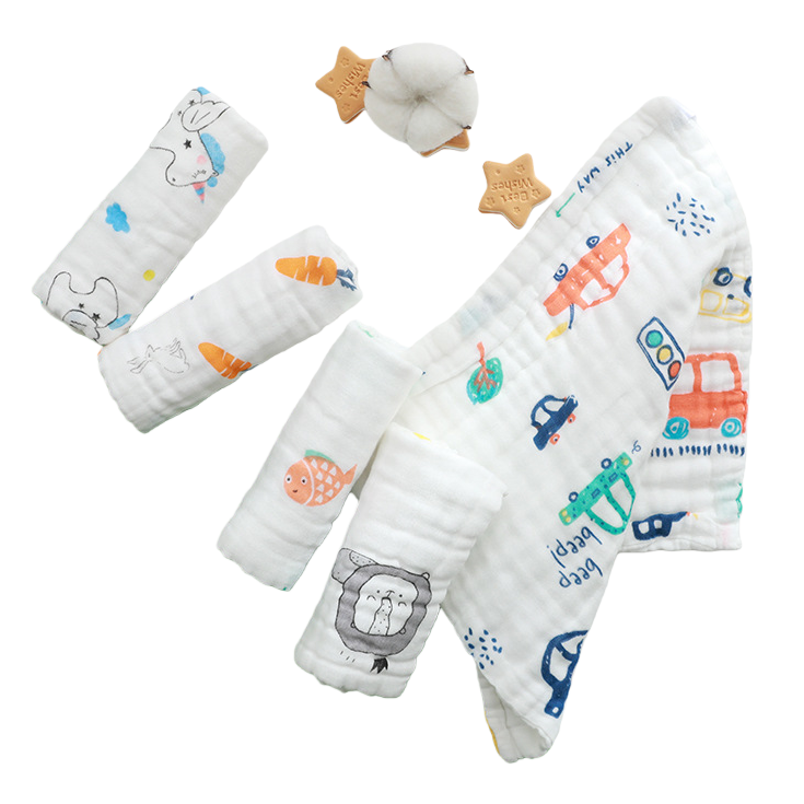 Pure cotton six-layer gauze saliva wipes, baby face towels, absorbent newborn products, small square towels, sweat towels wholesale, sweat-absorbing