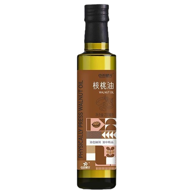 核桃油 瓶装食用油 500ml 富含不饱和脂肪酸 原香冷榨白底实物图