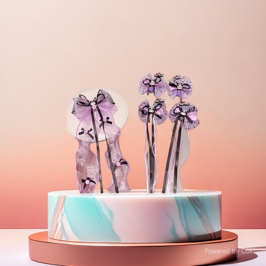New 2025 Girls' fresh purple Kulomi ribbon bow hairpin Long tassel ribbon Romantic hair accessory for girls Specification image