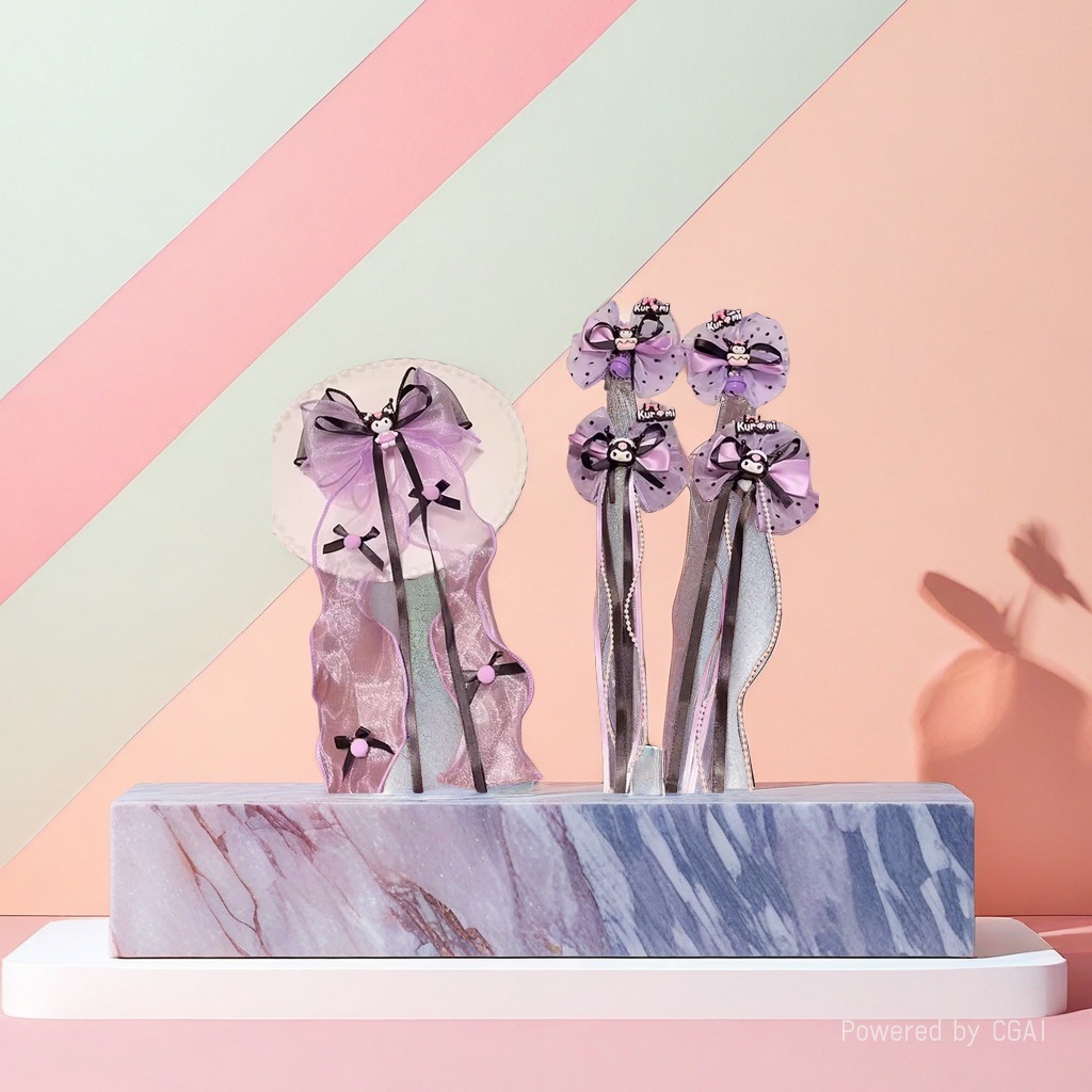New 2025 Girls' fresh purple Kulomi ribbon bow hairpin Long tassel ribbon Romantic hair accessory for girls details Picture